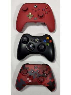 Lot of 3 Various Microsoft XBOX Controllers Red Camo Black